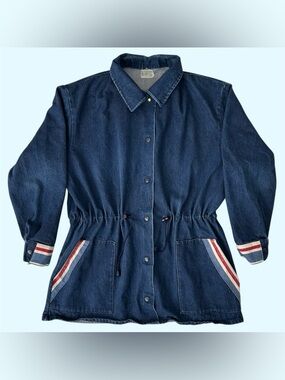 Vintage 80s 90s Bonnie’s Originals Long Denim Jacket Waist Cinch Large